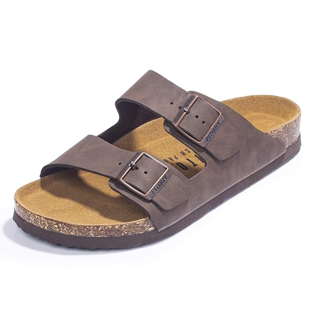 FITORY Mens Sandals Arch Support Slides with Adjustable Buckle Straps and Cork Footbed Size 7-14 5