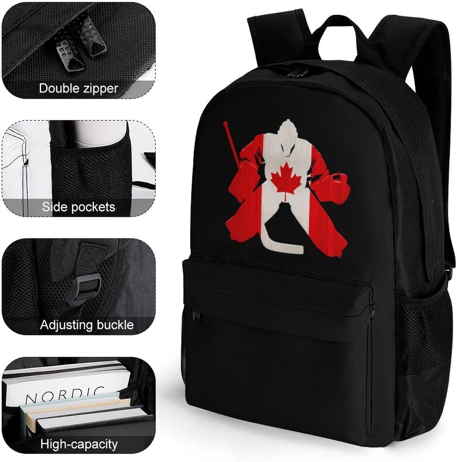 Canada Flag Hockey Backpack Lightweight Backpacks Work Bag