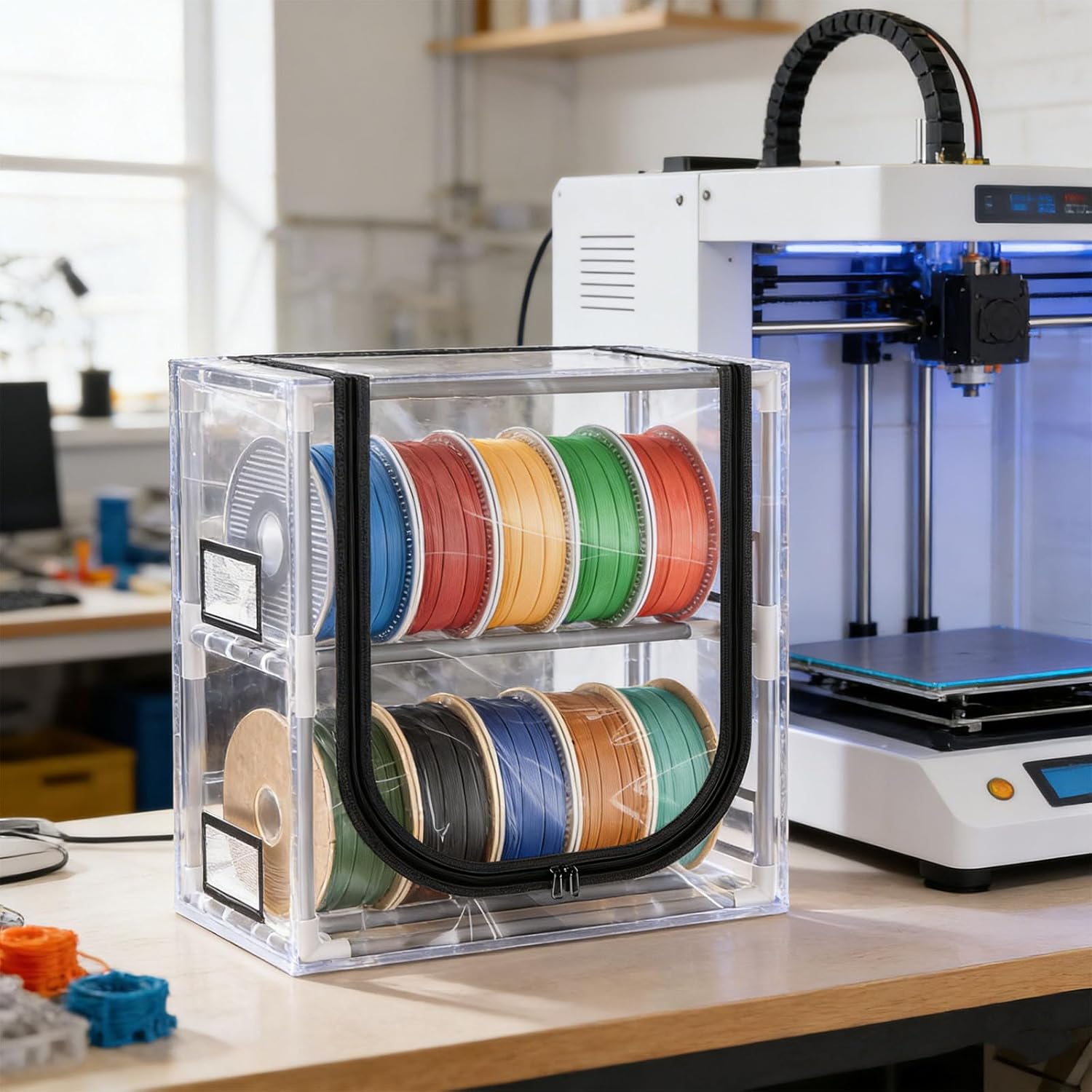 Sturdy Metal Frame Filament Storage Case for 3D Printers Holds Up to 12 Rolls Filament Container