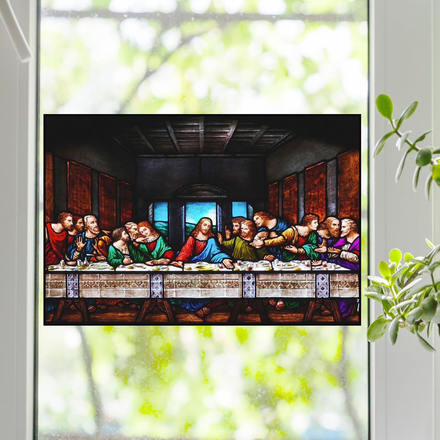 Davinci Last Supper Stained Glass Window Film (24"x16")