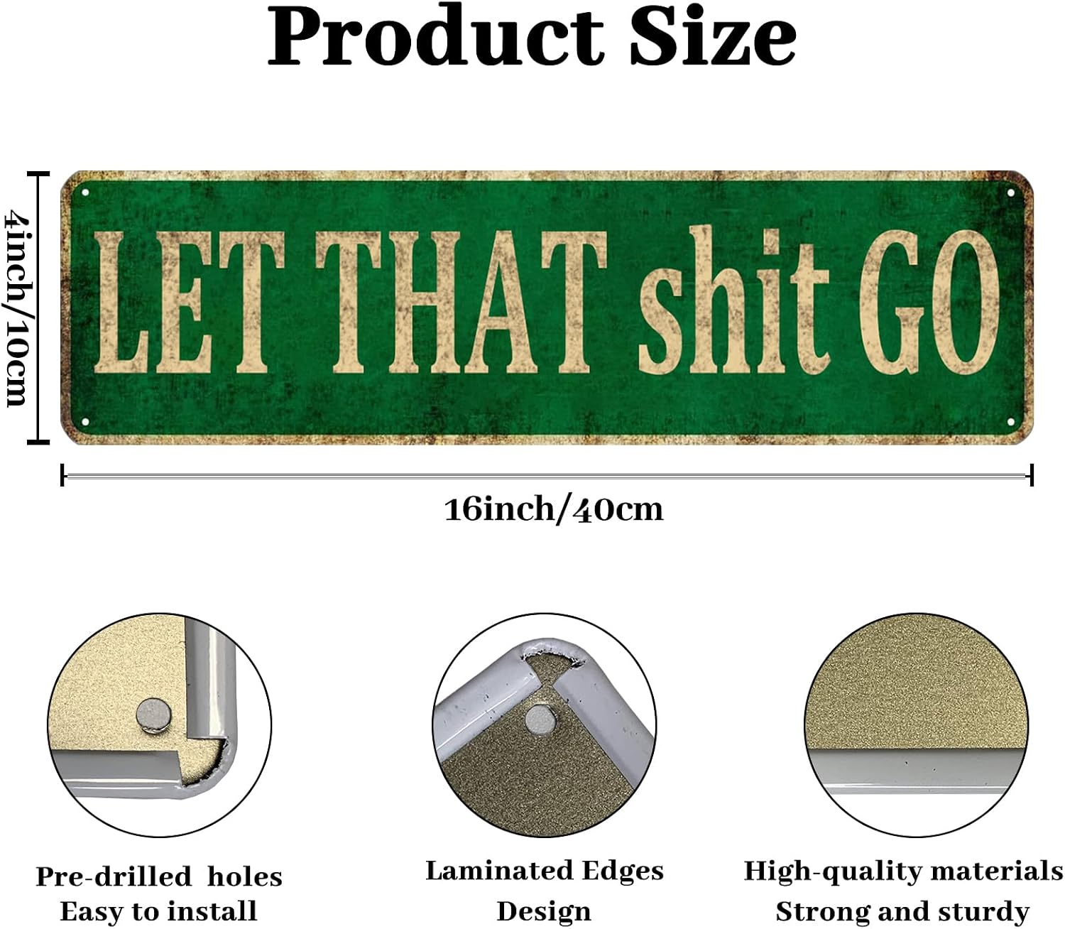 KIOZIY Funny Restroom Tin Plaque Sign 4 x 16 inches, Let That Shit Go image 3