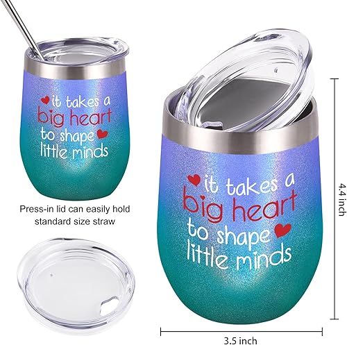 Miniatura 5 de GINGPROUS Paquete de 2 vasos de vino con texto en inglés "It Takes a Big Heart", regalos de cumpleaños y Navidad para profesores y mujeres, vaso de