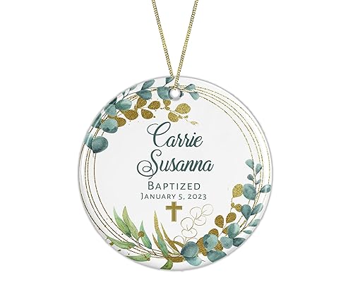 Baptism Christmas Ornament, Personalized Baptism or Christening Ornament, Gift for First Communion, Baby Dedication Ornament (Gold & Green