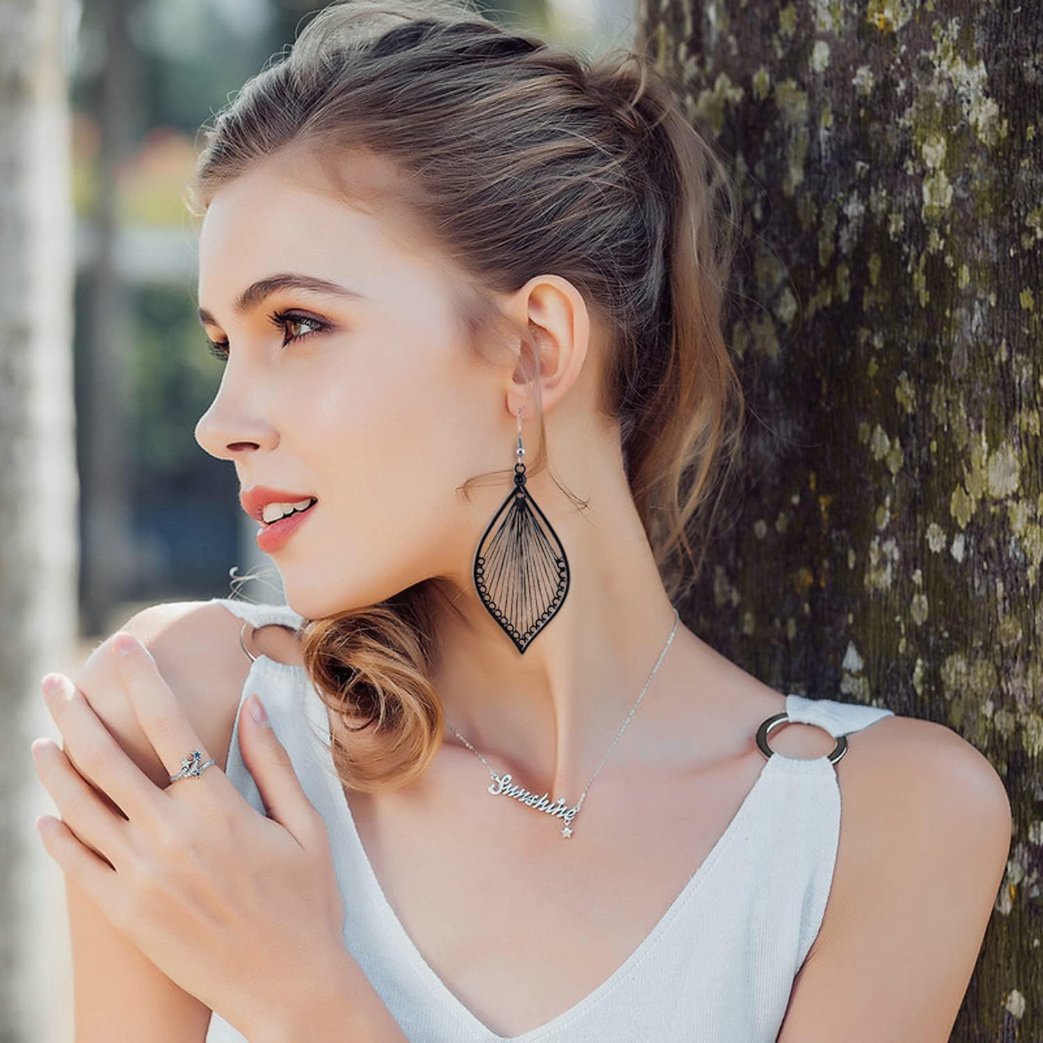 Earrings for Women Colorful Layered Leaf Earrings Bohemian Dangle Drop Tassel Silver Earrings Women Gifts - Image 2