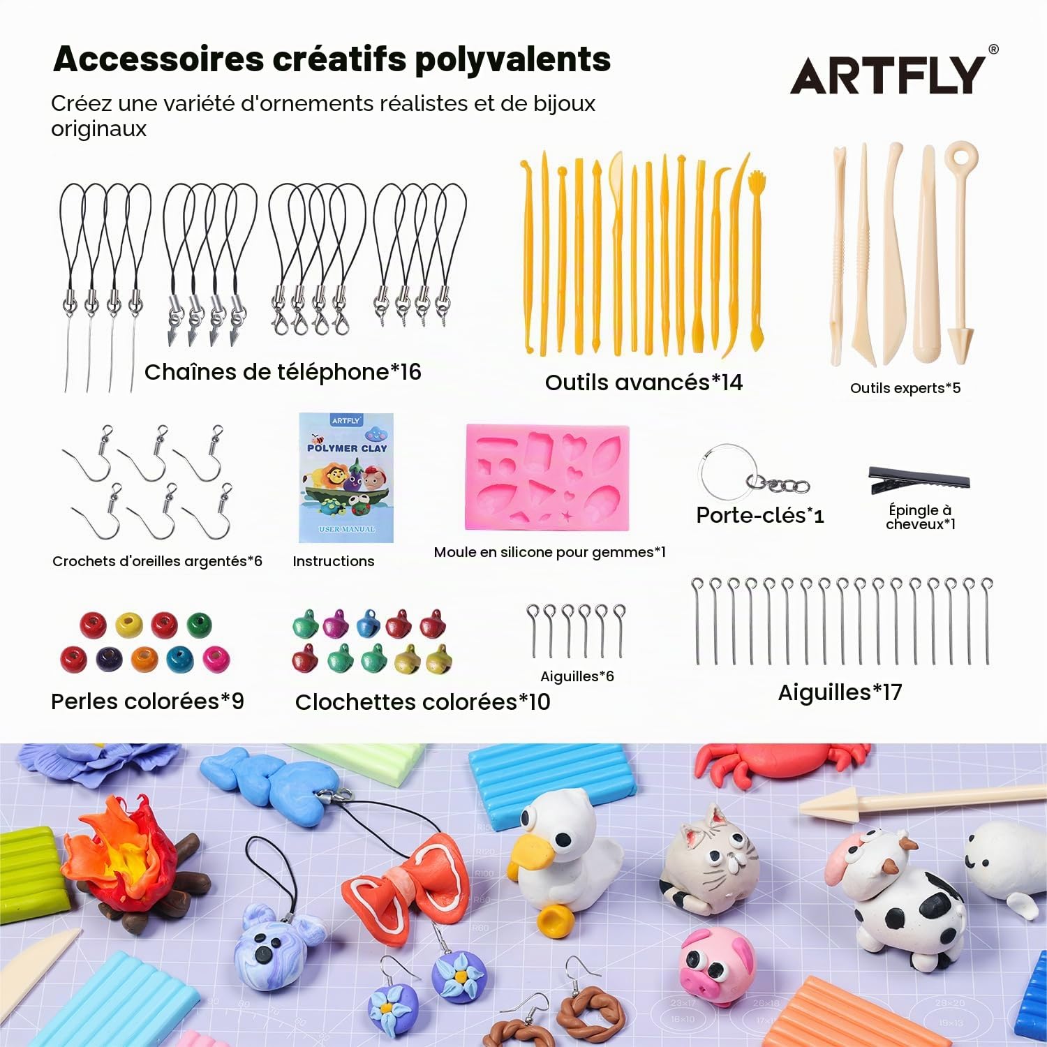 ARTFLY Pâte Polymère, 50 Couleurs Pâte Polymère,Sûr et Non Toxique, Cuisson au four Pate a Modeler DIY Clay Kit avec Outils de Modelage et Accessoires, Cadeau pour Les Enfants