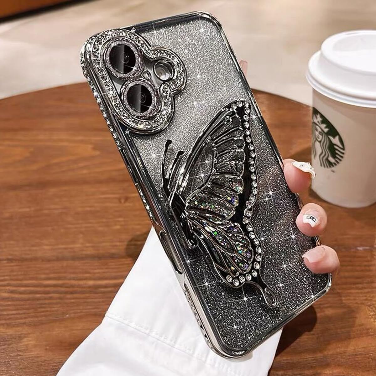 for iPhone 16e Glitter 3D Butterfly Case, Cute Luxury Bling Sparkly Diamond Rhinestones Liquid Flowing Case with Camera Lens Protector TPU Bumper Women Girls for iPhone 16e 6.1" 2025, Silver - Image 5