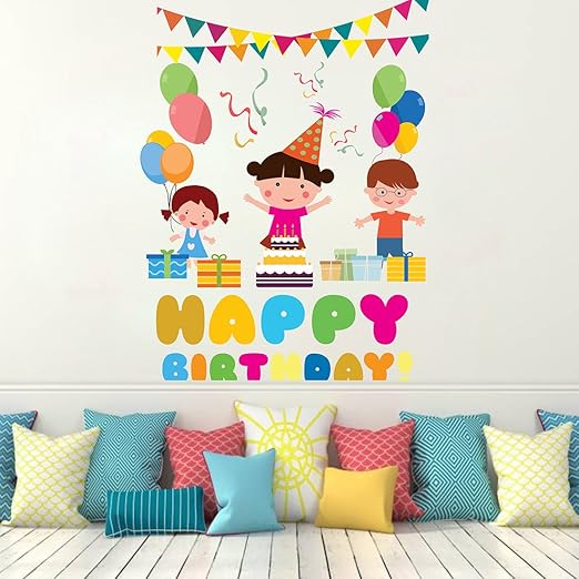 Wallstick Vinyl 'Happy Birthday' Wall Sticker (Multicolor, 49 cm x 4 cm