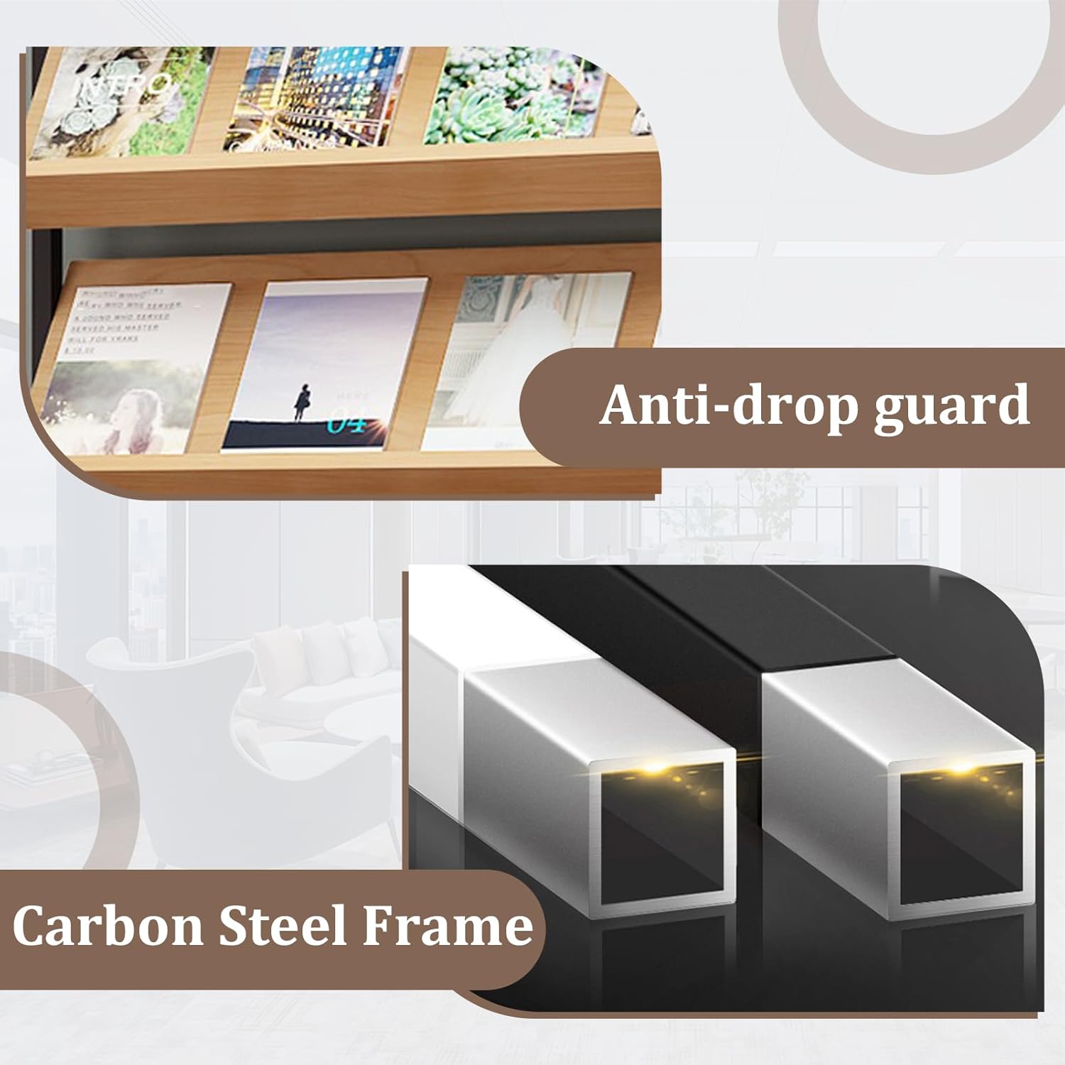 Brochure Display Rack,4/5layer Magazine Rack Floor,Modern Literature Display Stand, Heavy Duty Steel Display Shelf for Office、airport、bookstore、library