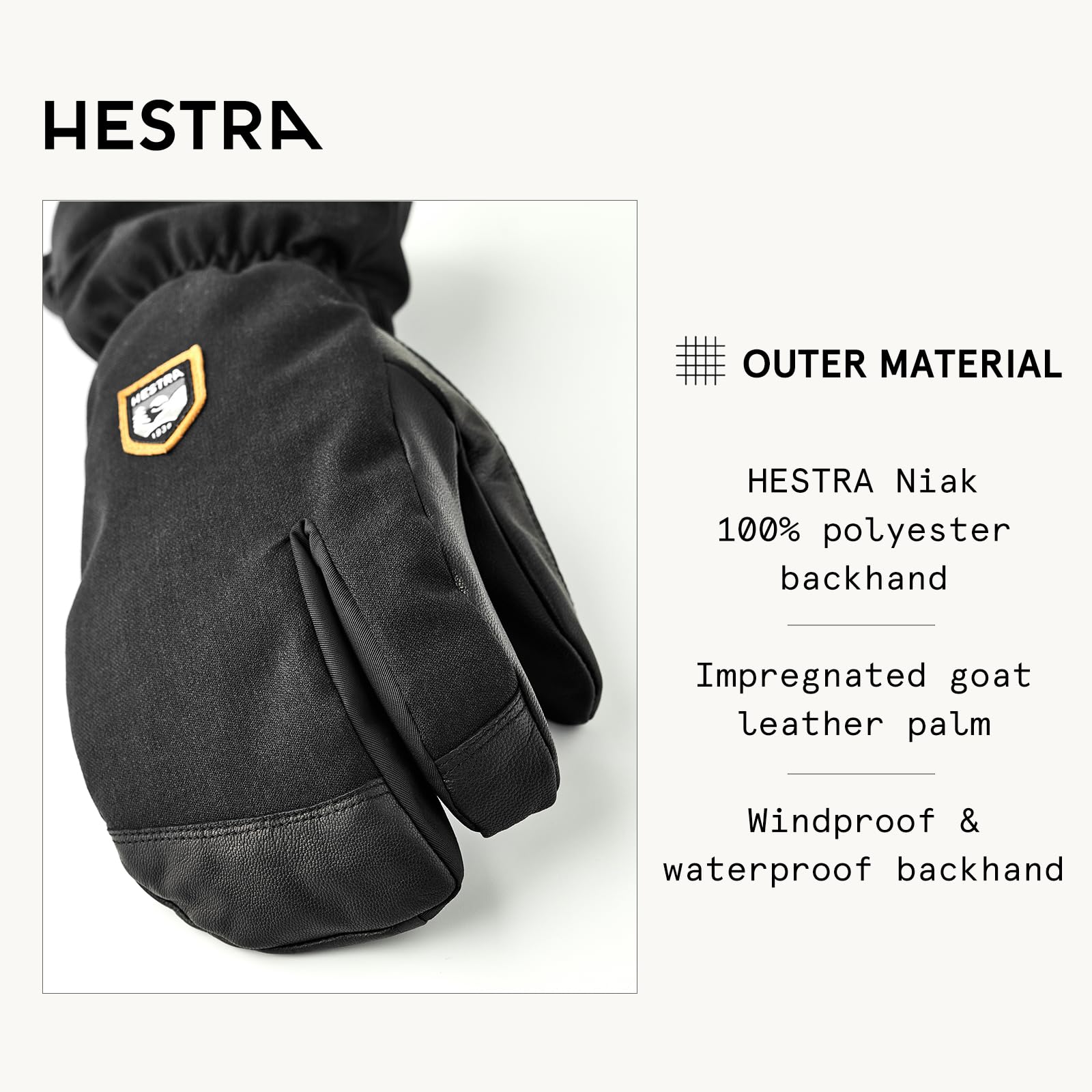 Hestra Unisex CZone Mountain 3-palcowa rękawica, wodoodporna, wiatroszczelna skórzana rękawica do narciarstwa alpejskiego dla mężczyzn i kobiet