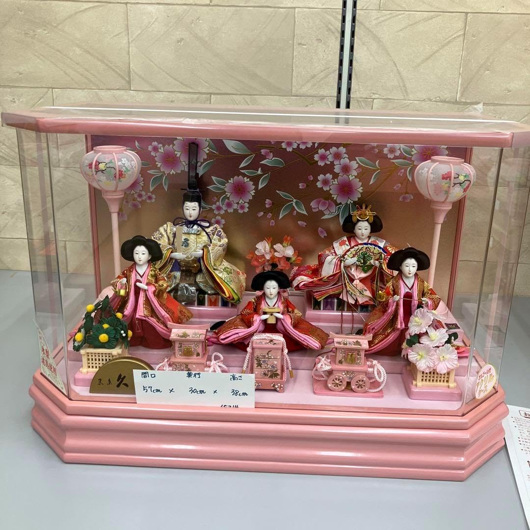 東京久月　雛人形五人飾りアクリルケース入り・間口約５７×奥行約３１×高さ約３８㎝ 久月アクリルケース入り雛人形五人飾り 東京久月雛人形五人飾り