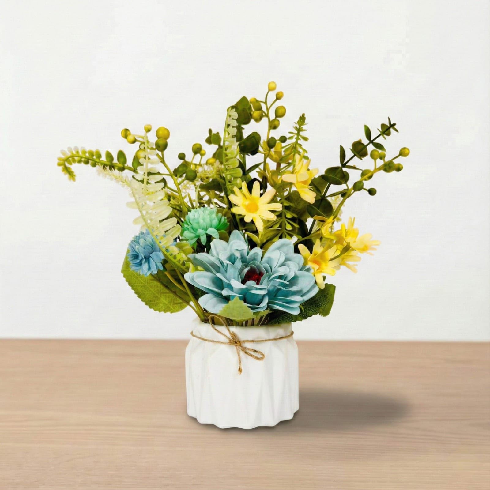 Dekorly Artificial Lavender Plant in White Pot, 18cm – Realistic Faux Flower Arrangement for Home & Office Décor (Set of 1) (1, Chrysanthemum Blue)