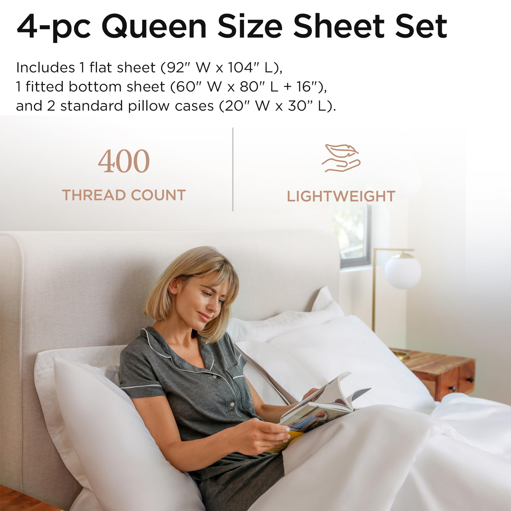 Threadmill Egyptian Cotton Queen Sheet Set | 100% Certified Egyptian Cotton Sheets for Queen Size Bed | Queen Bed Sheets Set with Snug Fit 16