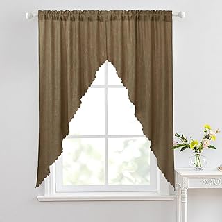 Valea Home Soft Burlap Look Swag Curtains Rustic Natural Rod Pocket Kitc...