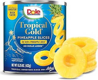 Dole Canned Fruit, Tropical Gold Pineapple Slices in 100% Pineapple Juice, Gluten Free, Pantry Staples, No Sugar Added, 15.25 Oz