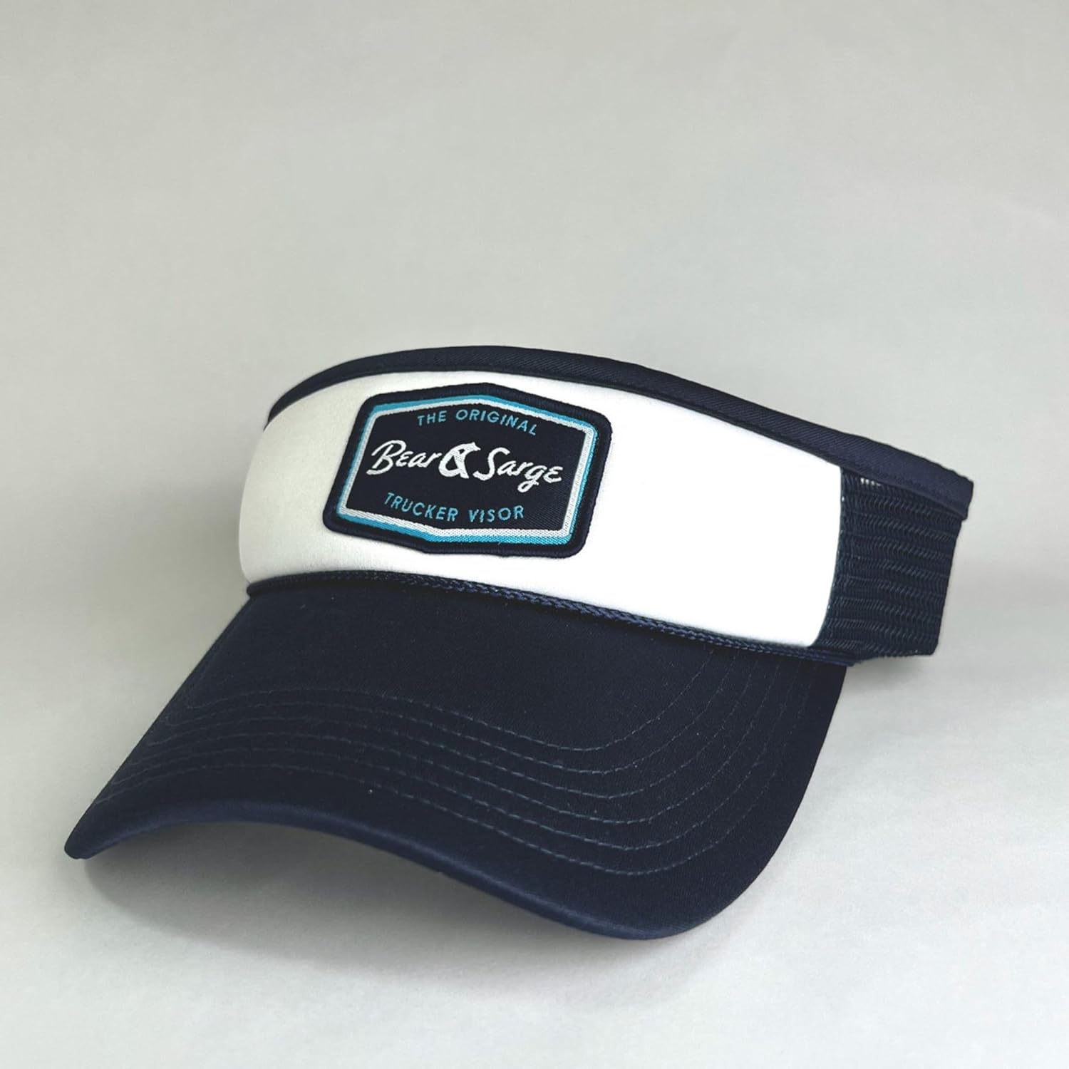 Bear & Sarge Original Trucker Visor – Retro B+S Patch – Adjustable Sports Visor for Men & Women – Lightweight Athletic Sun Hat for Tennis, Pickleball, Golf, Running & Outdoor Workouts (Navy)