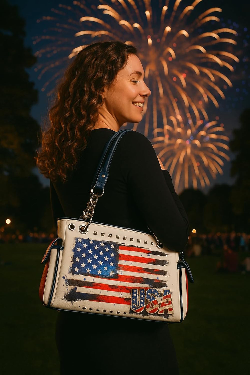 USA American Flag Purse and Wallet Set - Patriotic Stars and Stripes Country Handbag for Women
