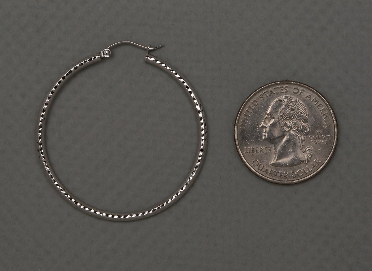 14k White Gold Diamond-Cut Hoop Earrings, (2mm Tube) - Image 5