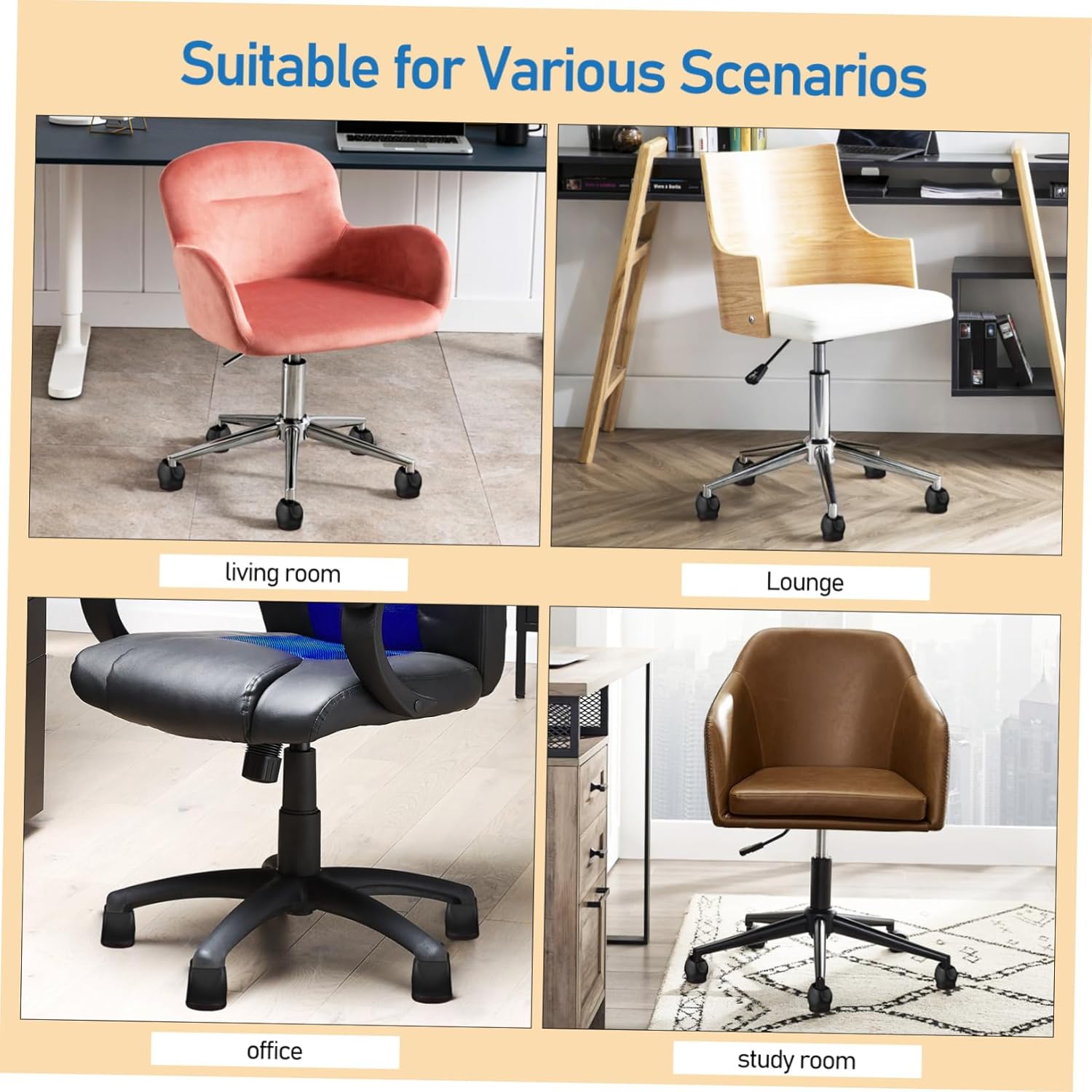 10Pcs Chair Wheel Caster Covers Flexible TPE Floor Protectors for Rolling Furniture Easy Installation Noise Reduction Scratch Prevention for Chairs Desks