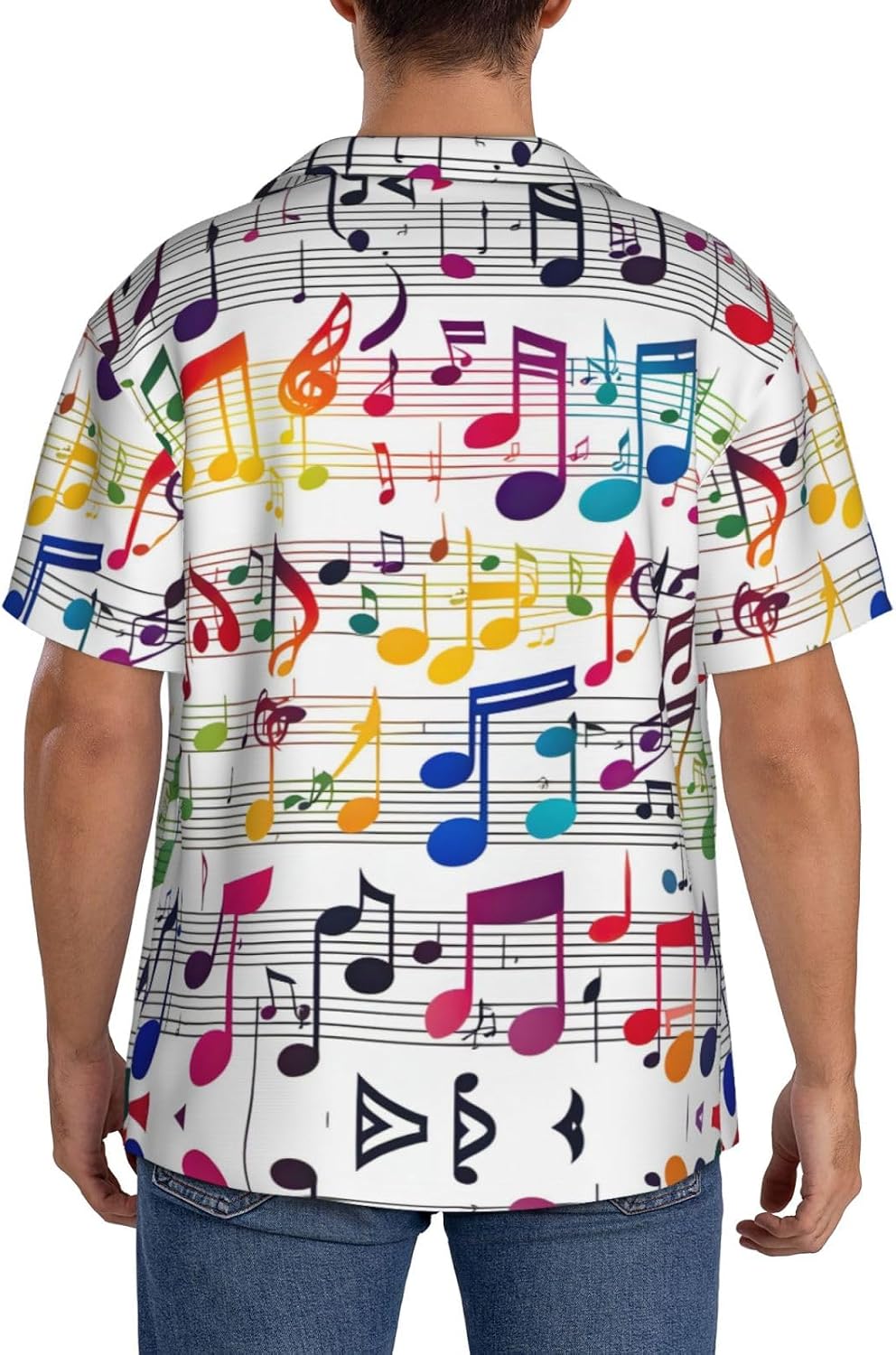 Colorful Music Notes Print Mens Hawaiian Shirt Short Sleeve Button Down Casual Summer Beach Shirt