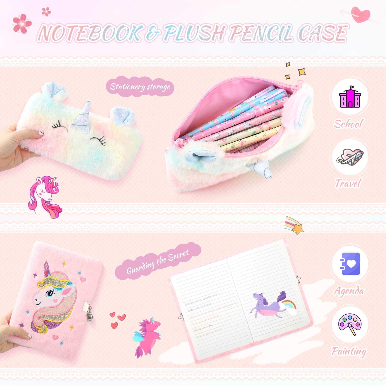 Anyfirst Diario Segreto per Bambina con Lucchetto, Set di Taccuino in Peluche e Un A5 Unicorno, Regalo 5-12 Anni, Rosa