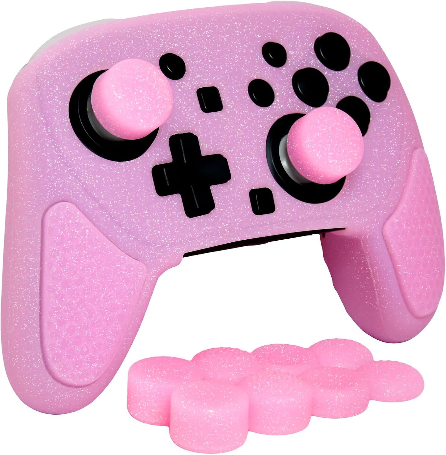 Pink Glitter Silicone Cover Skins for Nintendo Switch 2 Pro Controller – Soft Thicken Studded Grip Protector Case for Switch 2 Pro with 8 Thumb Grips Caps Accessories (Glitter Pink)
