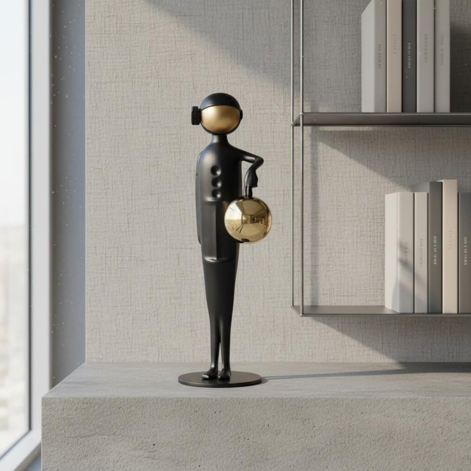 B Baosity Sculpture Abstraite Statue Métal Figurine Déco Table Objet Artistique Fer Forme Épurée Finition Soignée Adaptée aux Salons Entrées Bureaux Étagères, Noir Et Or Bras Baissé, 15x9x31 Cm