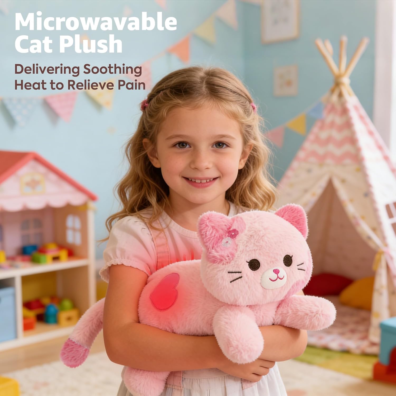 Onsoyours Original Heatable & Weighted Sakura Cat Stuffed Animals, 15" Microwavable Kitten Plushie for Warmth & Comfort - Cute Plush Toys for Kids and Adults