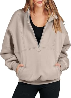 Women’s Oversized Quarter Zip Sweatshirt Long Sleeve Drop Shoulder Pullover Fleece Half Zip Hoodie Fall Clothes