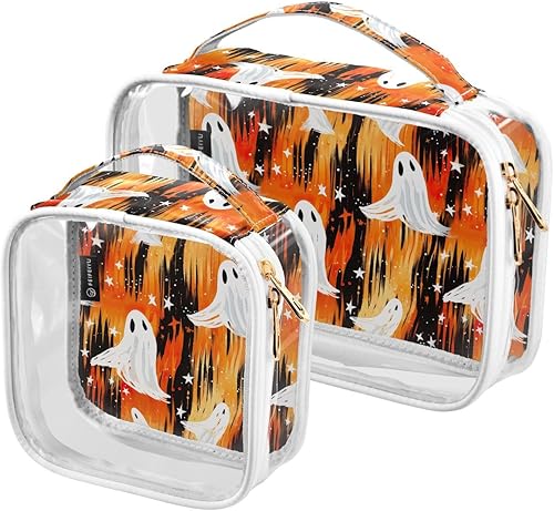 Halloween Ghost Clear Toiletry Bag for Traveling,2 Pack Makeup Cosmetic Bag with Zipper,Travel Bag for Toiletries,Travel Essentials 21214520