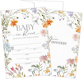 DYIRBIIY 25 Sets Baby Shower Party Invitations with Envelopes baby in bloom Cute Invitation Paper Cards Fill-In Invites for Birthday Gender Reveal Party Supplies(4" x 6") - A05