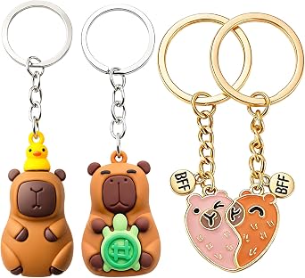 3 PCS capybara keyring capybara keychain, cute capybara pendant key ring, cartoon animal figure pendant for 2 best friends, partner capybara keychains with heart motif