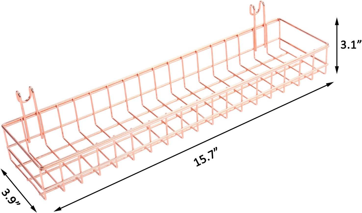 Rose Gold Basket for Wire Wall Grid Panel, Wall Mount Hanging Organizer,Wire Metal Storage Shelf Rack Idea for Wall Decor Size 15.7" x 3.9" x 3.1"