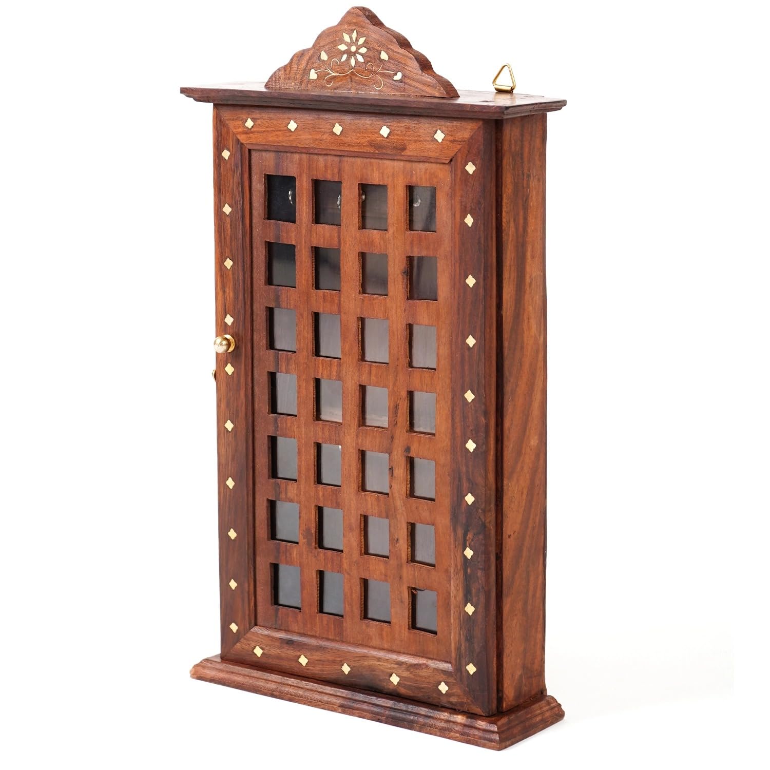 A R D Handcrafted Wooden Wall-Mounted Key Holder Cabinet – Handmade Rustic Brown Wood Key Organizer with 6 Hooks Compact and Durable Storage for Home, Office, Entryway, Perfect for Keys, Keychains