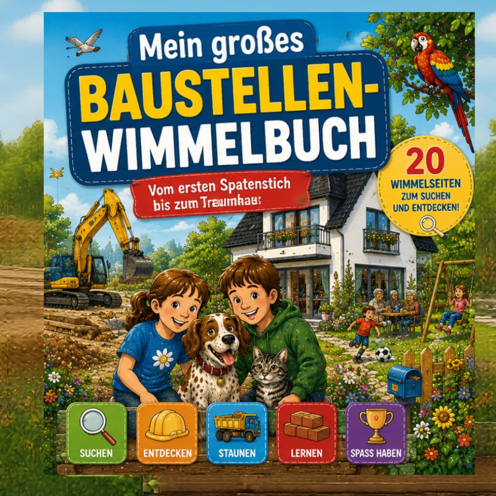 Mein großes Baustellen-Wimmelbuch: 20 Wimmelseiten zum Suchen und Entdecken – Mit Baggern, Kränen, Bauarbeitern und vielen lustigen Suchaufgaben