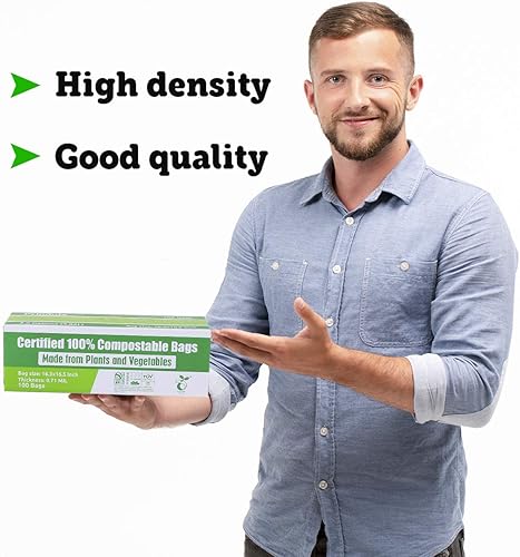 Miniatura 7 de Primode Bolsas de basura 100 % compostables, bolsas de basura de 2.6 galones, bolsas de basura de comida para patio, 100 unidades, extra gruesas de