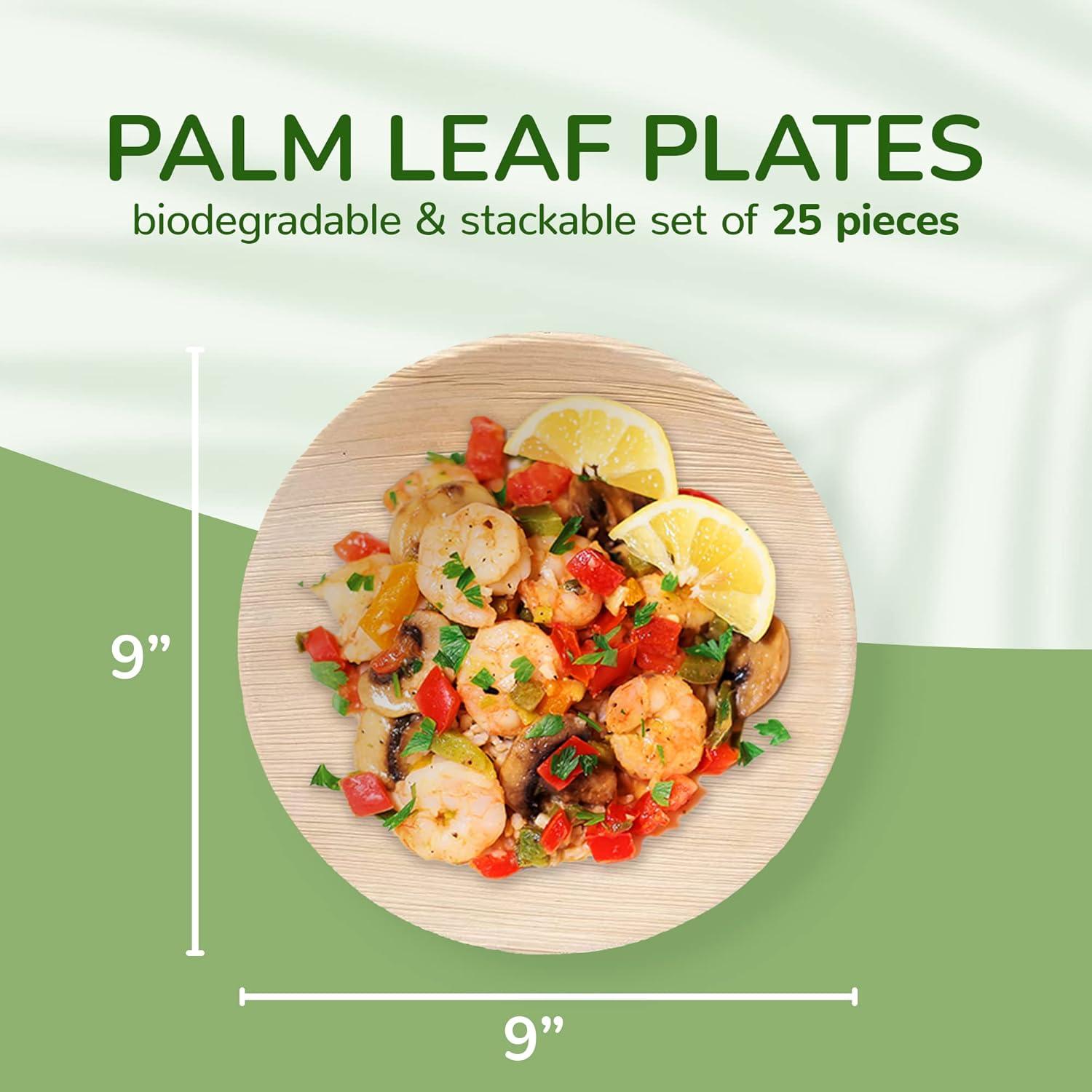 Palm Leaf Plates - Environmentally Disposable Tableware | 25 Pieces | 9 Inches Round | Bamboo Style | Biodegradable & Compostable