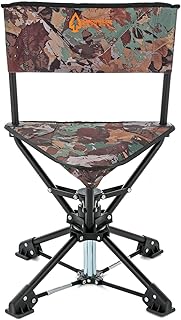 ARROWHEAD OUTDOOR 360° Degree Swivel Hunting Chair Stool Seat, Perfect for Blinds, No Sink Feet, Supports up to 450lbs, Carrying Case, Steel Frame, Fishing, High-Grade 600D Canvas