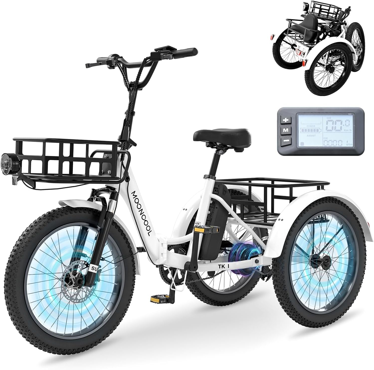 MOONCOOL E Bike Klapprad, 20" Elektrofahrräder für Herren Damen, 36V 20AH Akku, 250W Motor 45 Nm, LCD-Display, IP65 Wasserdicht, 3 Fahrmodi, mit Großen Körben & Fußstützen