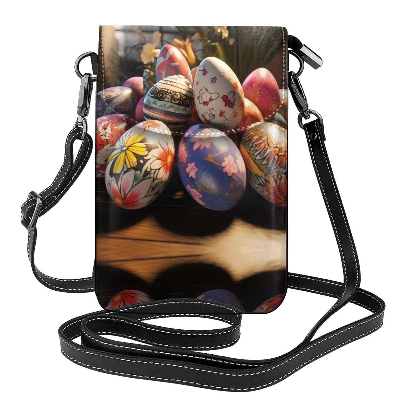 YYHHAOFA Women Small Cell Phone Purse Easter Eggs Prints Soft, Durable and Waterproof PU Leather Convenient for Daily use and Travel Black