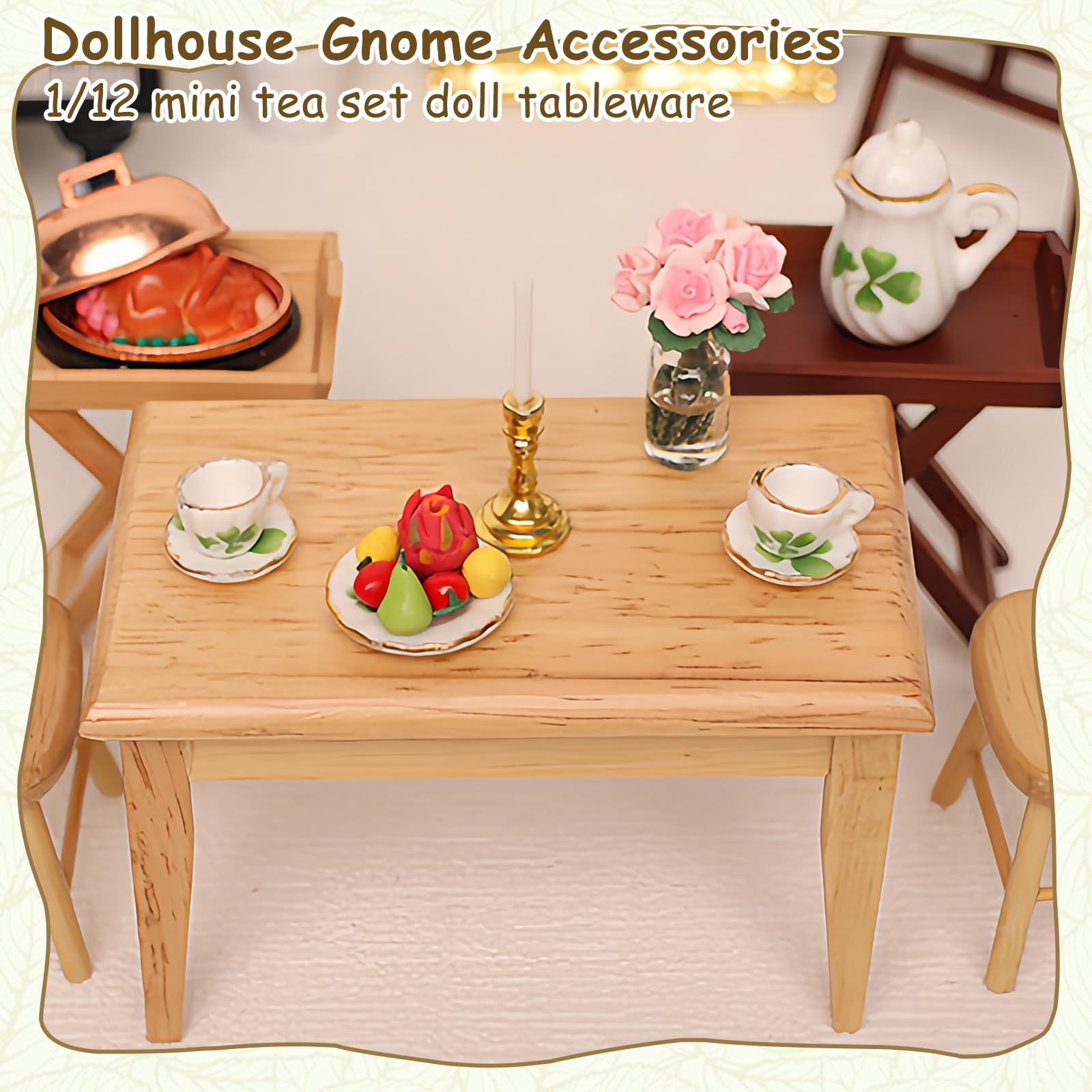 GUOYOU 1:12 Dollhouse Ceramic Tea Set 15 Pack Mini Porcelain Flower Tea Cup Set Dollhouse Accessories Kitchen Miniature Simulation Furniture Set Model for Baby Boy Girl Dollhouses - Image 4