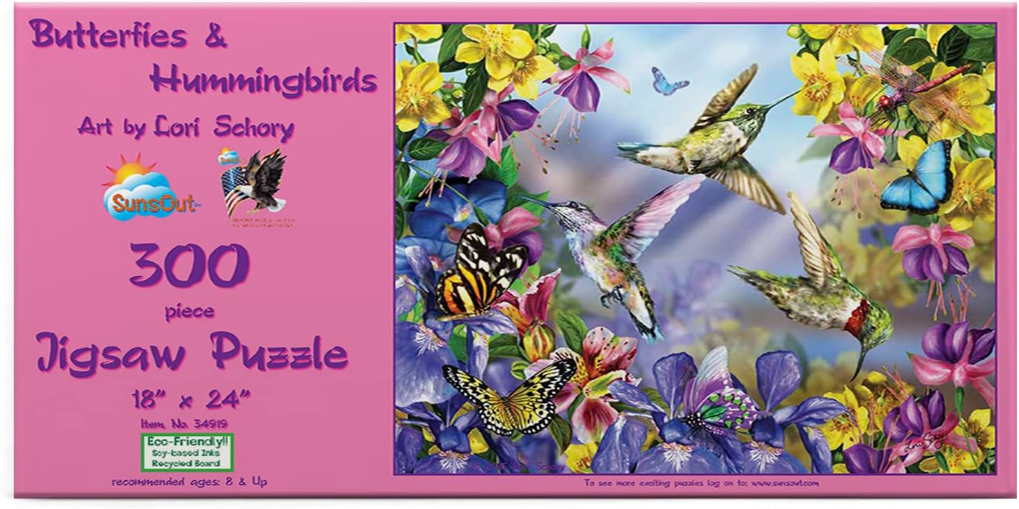 SUNSOUT INC - Butterflies Hummingbirds - 300 pc Jigsaw Puzzle by Artist: Lori Schory - Finished Size 18" x 24" - MPN# 34919