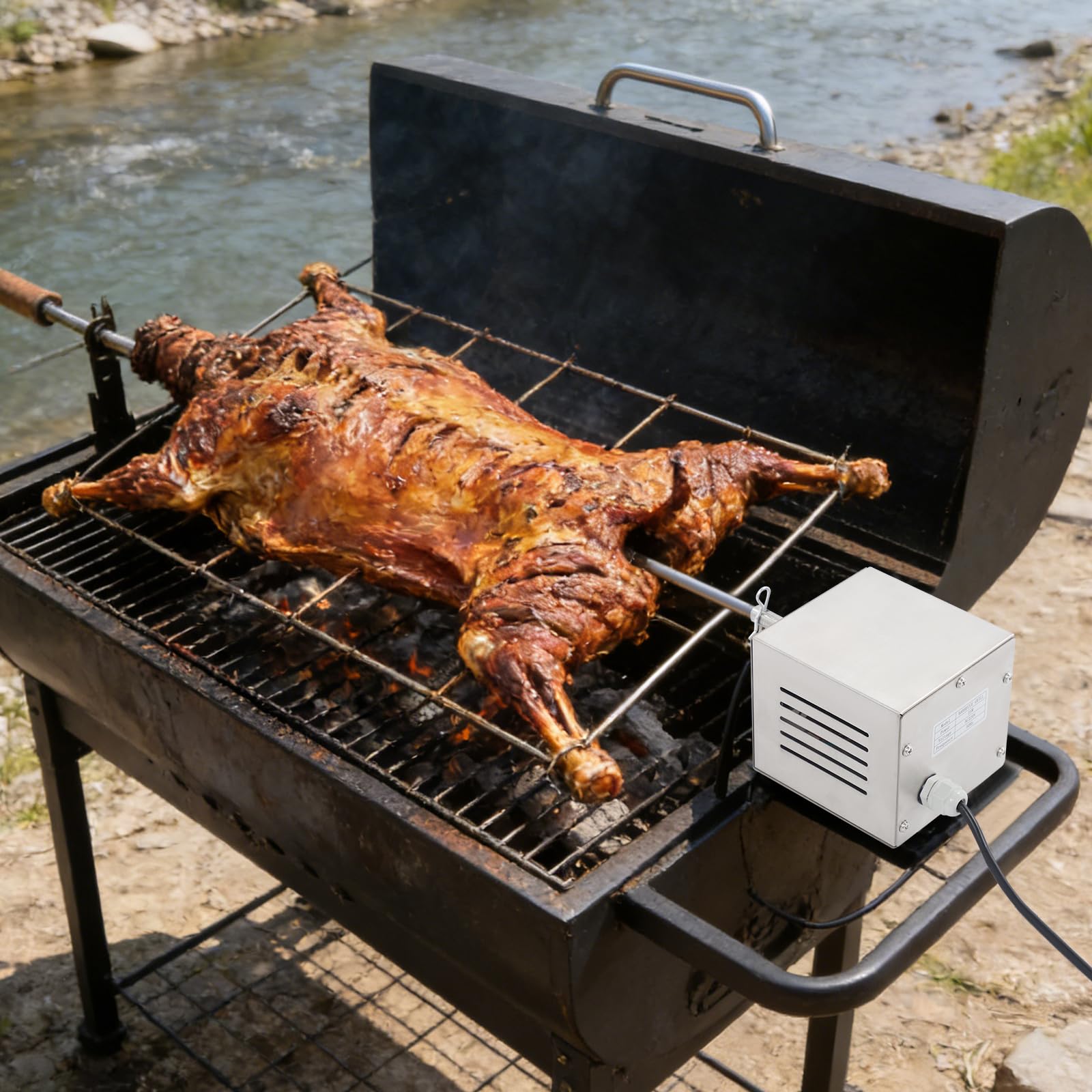 Motore per barbecue in acciaio inox, 25 W, 220 V, spiedo da 5 cm, motore per arrosto per pollo e pesce, argento