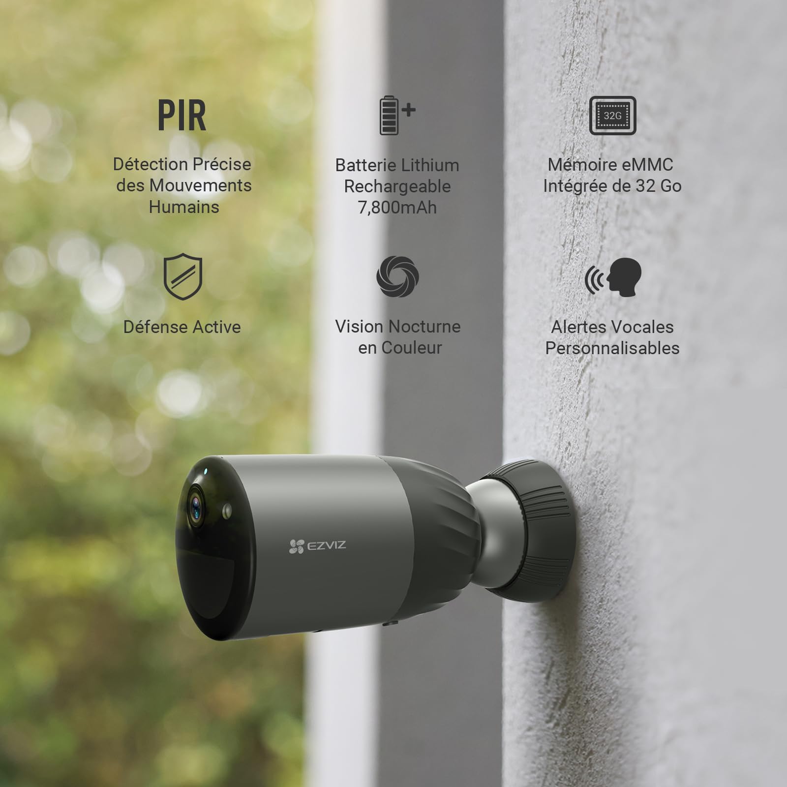 EZVIZ BC1C 4MP Caméra Surveillance WiFi Extérieure sans Fil, Autonomie de 270j, Batterie Rechargeable 10400mAh, Détection de Personne, Vision Nocturne en Couleur, Audio Bidirectionnel, 32Go eMMC, IP66