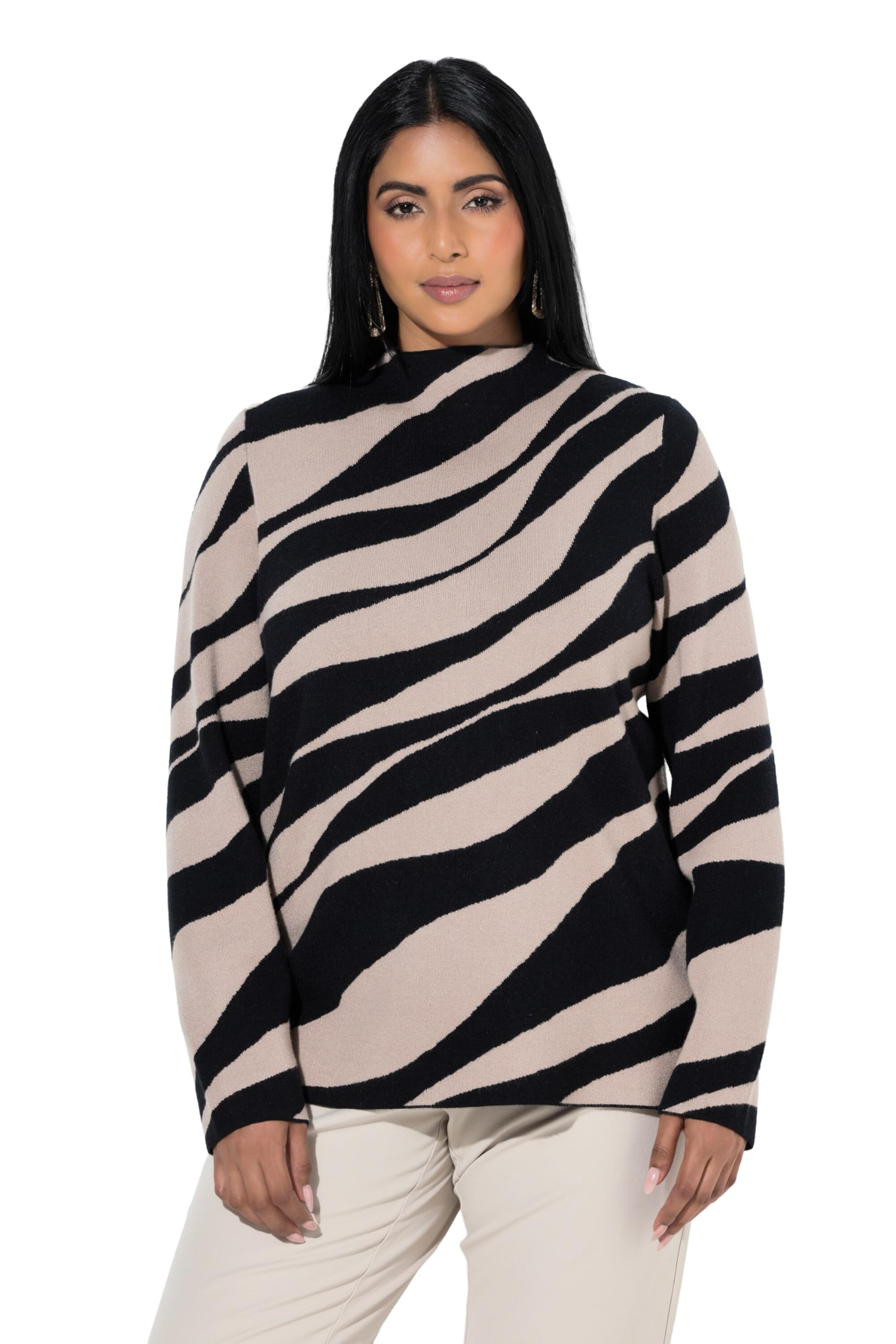 Ulla Popken Damen große Größen Übergrößen Plus Size Pullover, Wellen, Stehkragen Langarm 843892