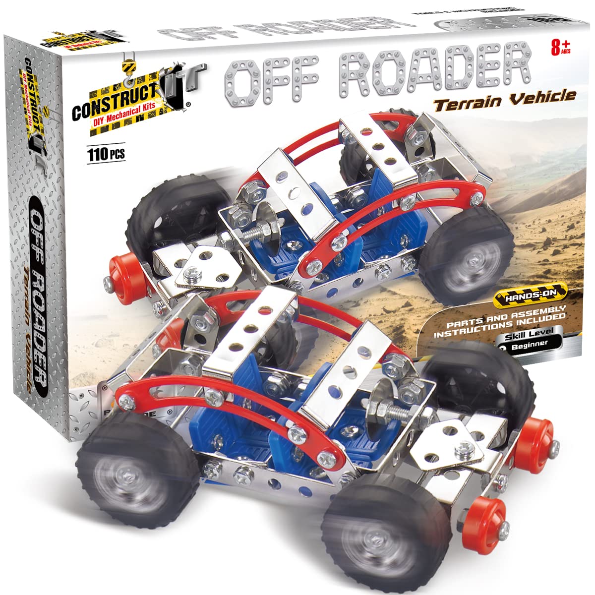 Construct It Off-Roader - 110 Piece 4WD Construction Kit - STEM Toys For 8+ Year Olds - Build Your Own Metal Off-Roader - STEM for Kids Ages 8-12