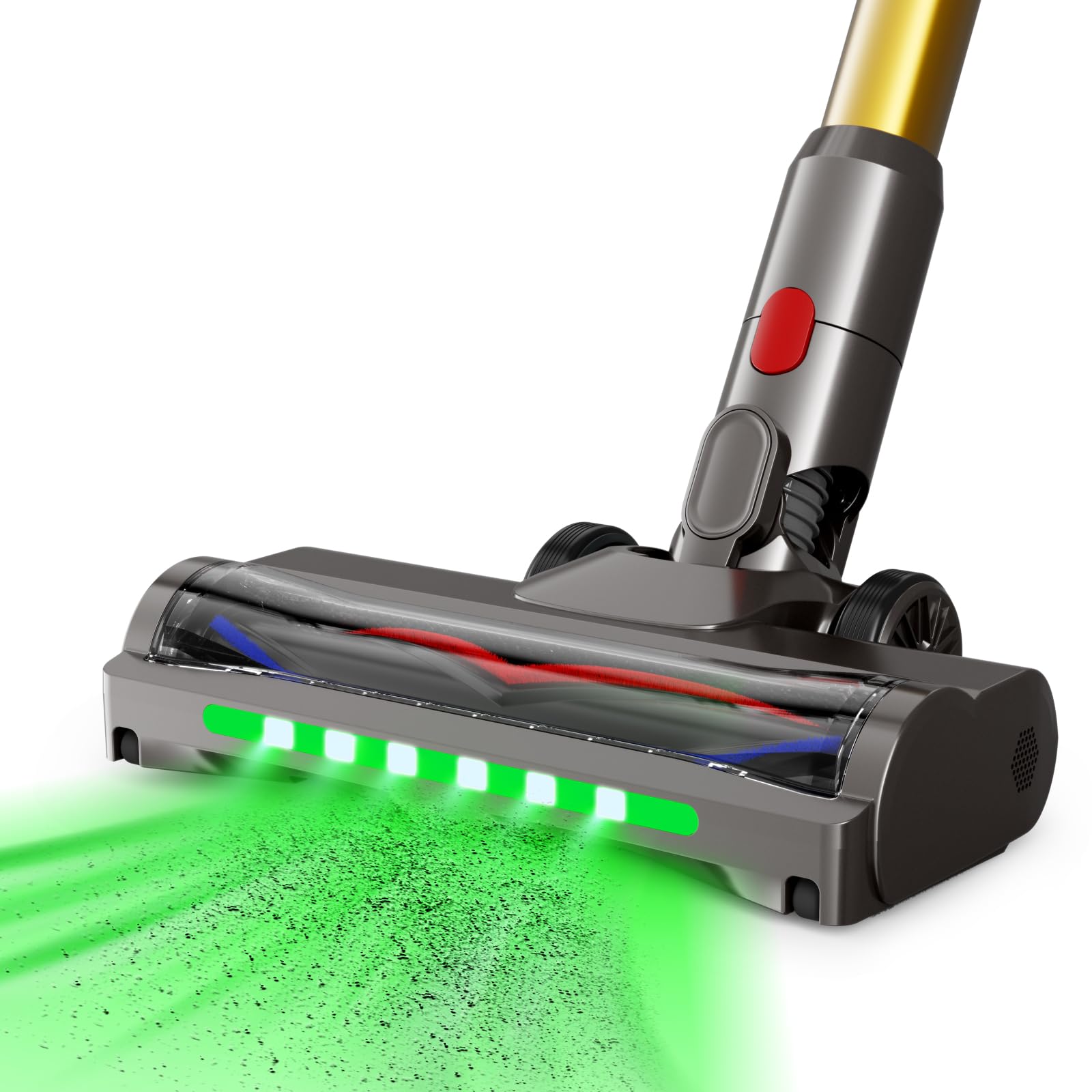 Head Replacement for Dyson V7 V8 V10 V11 V15, SV10 SV11 SV12 SV14 SV15 SV22 SV25 SV27 SV28, Replacement Parts with 6 Green LEDs, 26cm V-Shaped Bristle Brush, Attachment for Carpet and Hardwood Floor