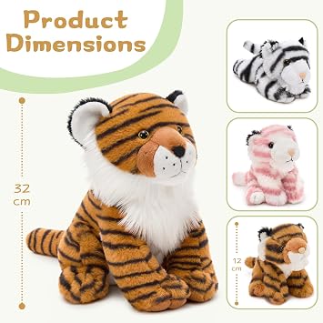 MorisMos Tiger Plush with 3 Baby Cubs Inside, 32 cm Mommy Tiger Stuffed Animal, Soft Jungle Animal Plush Toy, Interactive Family Teddy for Imaginative Play, Birthday Gift for Kids
