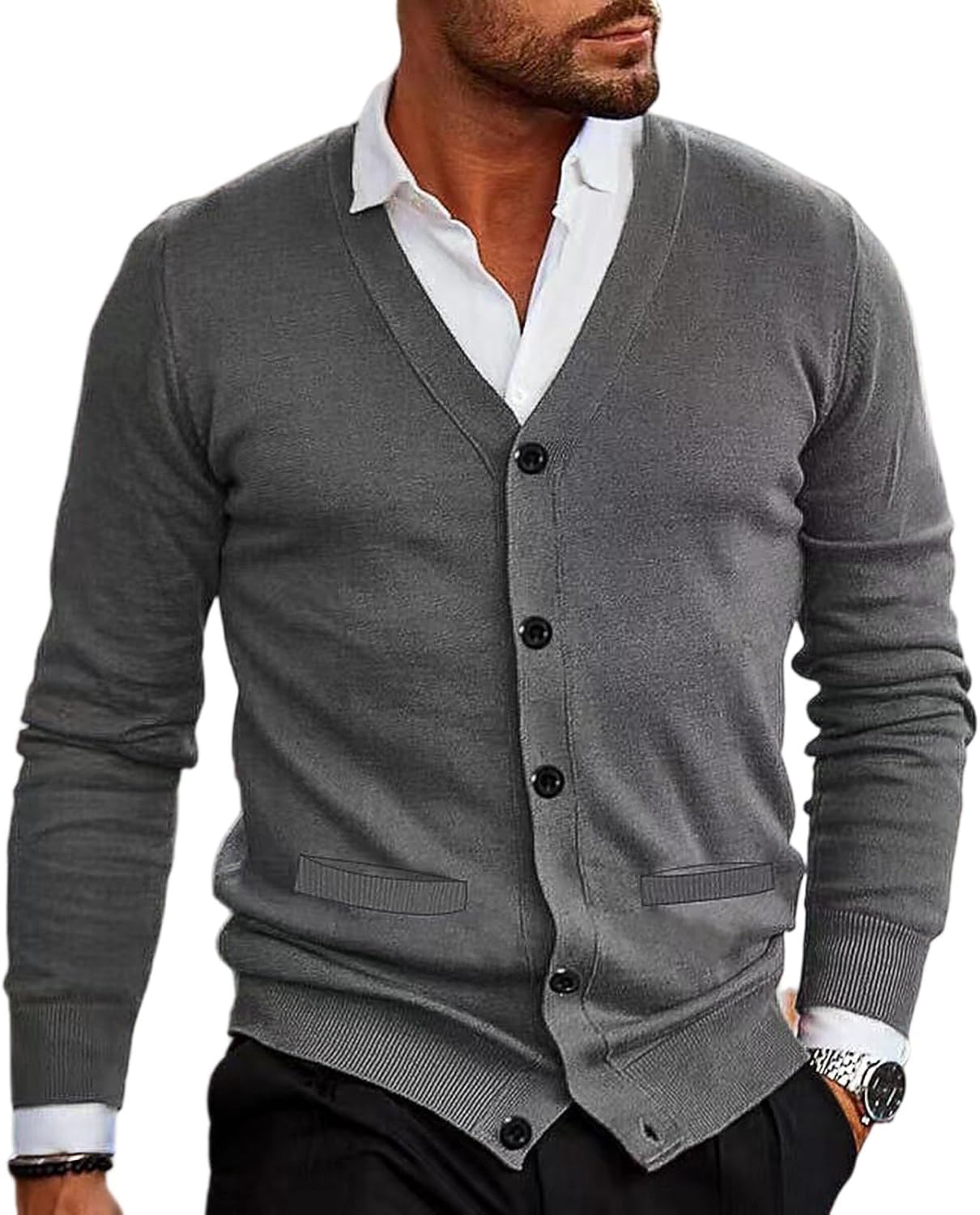 Ymosrh Men's Cardigan Sweaters, Long Sleeve Lightweight Button Up Casual Knit Dress Sweater, M-3XL