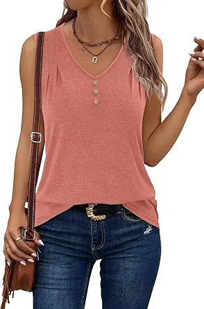 KISSMODA Tank Tops for Women Summer Casual Sleeveless Shirts Dressy Trendy V Neck Tunics Loose Notched Blouses S-3XL