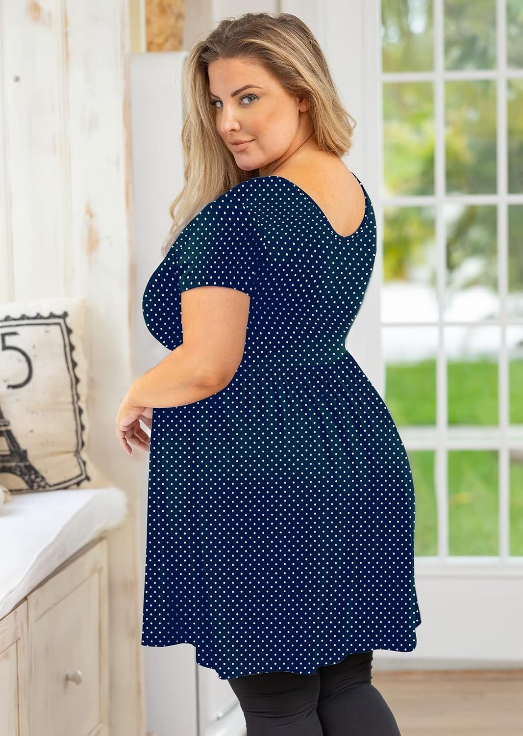 AusLook Women's Plus Size Tunic Short Sleeve Scoop Neck Summer Tops Pleated Flowy Loose Fit Babydoll 2026 T Shirt 1X-5X